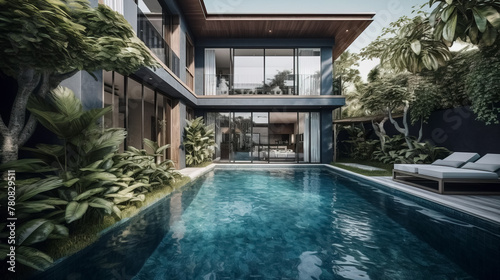 Interior and exterior design of luxury pool villa © lali