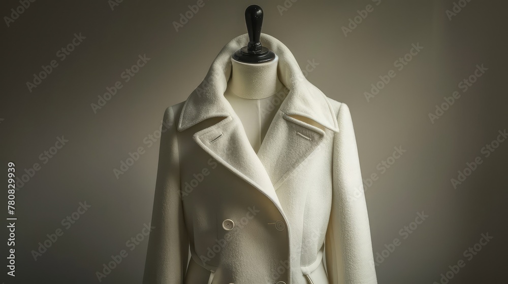Elegant White Woolen Coat in High Contrast - A Statement of Style and Sophistication Elegant White Woolen Coat in High Contrast - A Statement of Style and Sophistication