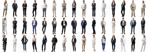 Many business people set isolated background, casual formal attire wear, full body length, networking mixed different diversed businesspeople, happy male female, successful career, crisp edges style © Summit Art Creations