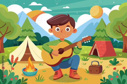 child plays the guitar at a children s camp