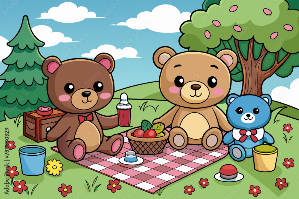 cartoon-teddy-bear-picnic-vector-illustration-stock-vector-adobe-stock