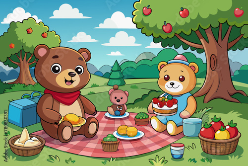Cartoon teddy bear picnic vector illustration 