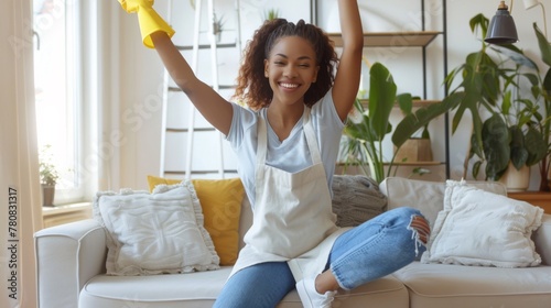 Woman Celebrating Cleaning Success photo