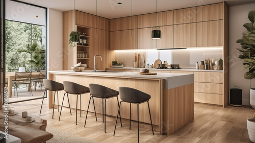Beautiful kitchen in luxury modern contemporary home interior