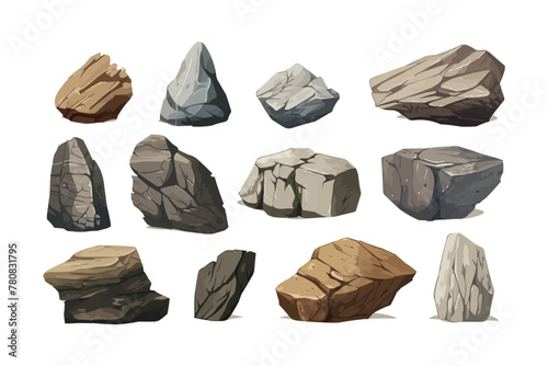 various rocks set isolated vector style with transparent background illustration