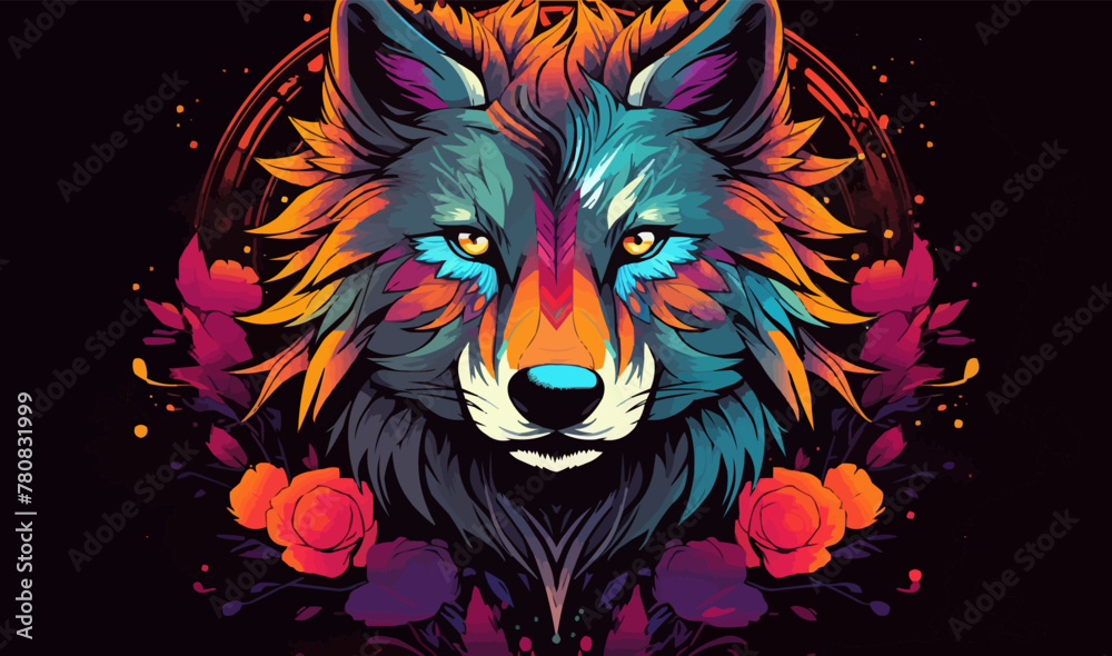 Tribal spirit animal wolf tshirt design colorful nature vector illustration