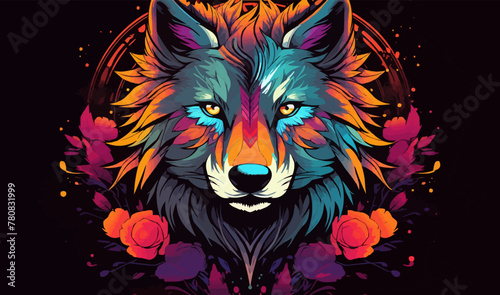 Tribal spirit animal wolf tshirt design colorful nature vector illustration