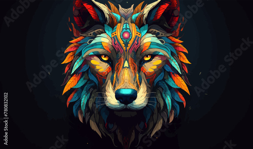 Tribal spirit animal wolf tshirt design colorful nature vector illustration
