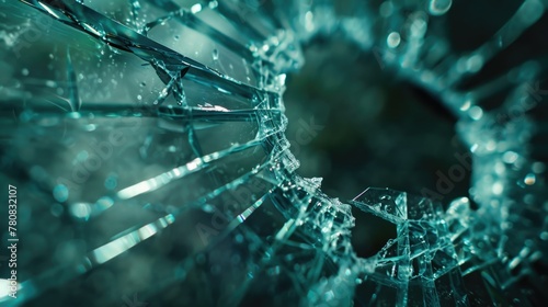 Detailed view of shattered glass window. Suitable for illustrating vandalism or accidents