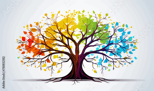 Tree of life with leaves concepts, vector illustration of a colorful tree with roots