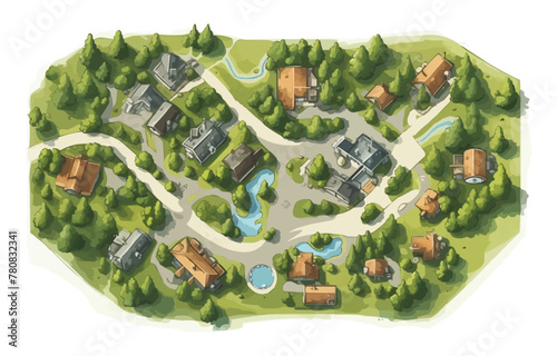 top view dron shot of village vector flat isolated illustration