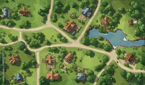 top view dron shot of village vector flat isolated illustration