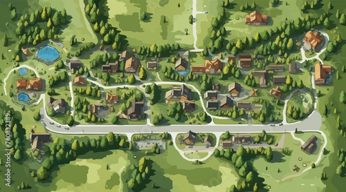 top view dron shot of village vector flat isolated illustration