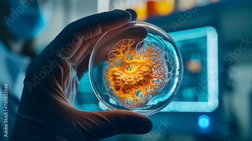 Scientist Holding Petri Dish with Cultivating Synthetic Organ Highlighting Advancements in Regenerative Medicine