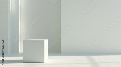 A white pedestal against a white wall  suitable for interior design projects