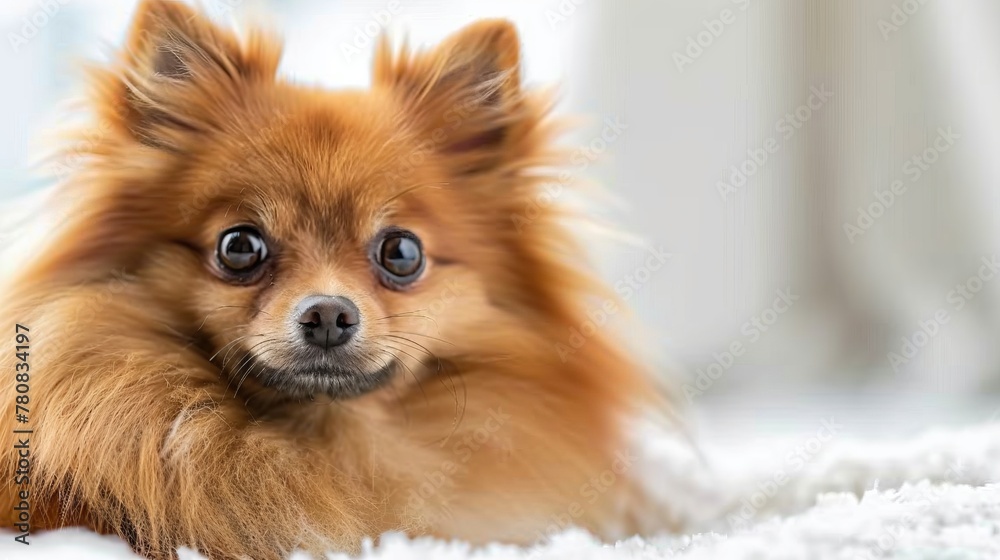 Pomeranian on bed daytime Pomeranian on bed daytime