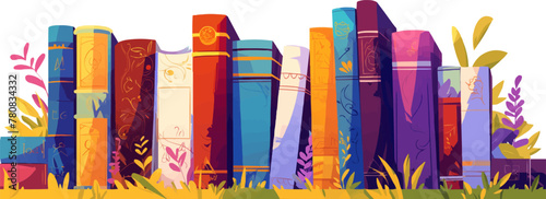 Multicolored book spines. Books on a transparent background. Vector illustration in flat style.