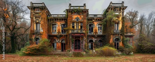 The Ghostly Grandeur of an Abandoned Mansion s Ivy Clad Facade a Captivating Tableau of Time s Passage