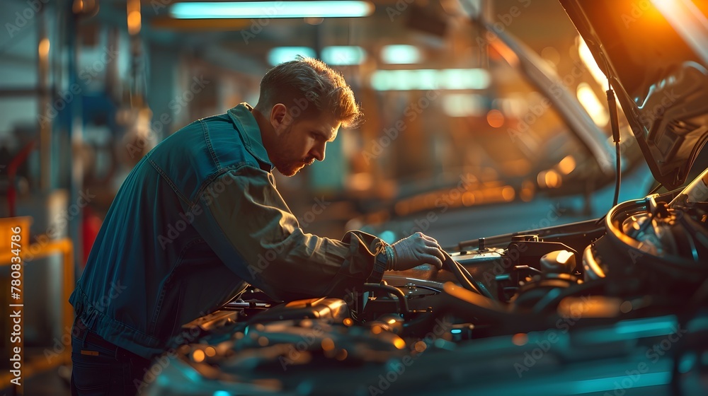 Skilled Automotive Mechanic Repairing Engine in Workshop