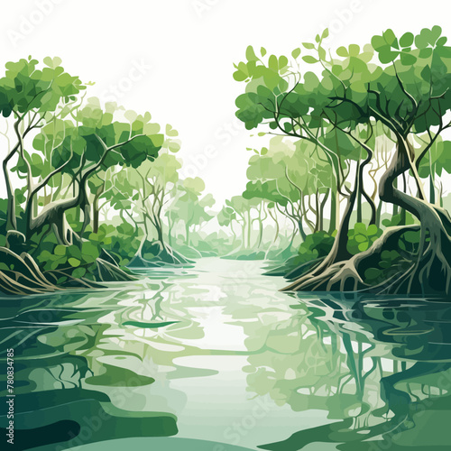 lush mangrove forest vector simple 3d smooth cut isolated illustration