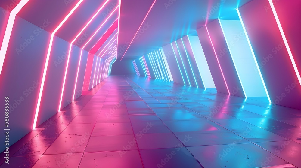 3d render, abstract pink blue neon background. Futuristic wallpaper