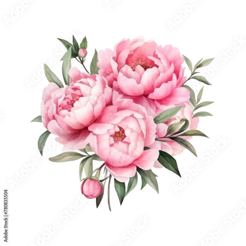 Happy mothers day illustrations watercolor pink peony flower bouquet isolated on white background digital painting