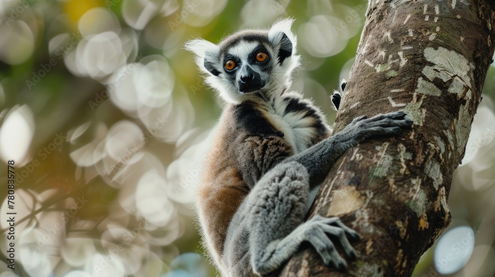 Fototapeta premium Close-up of a lemur on a tree, suitable for wildlife themes