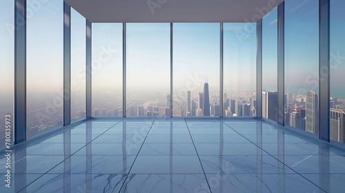 virtual background for Zoom, a room with floor-to-ceiling windows on a 48th floor skyscraper photo