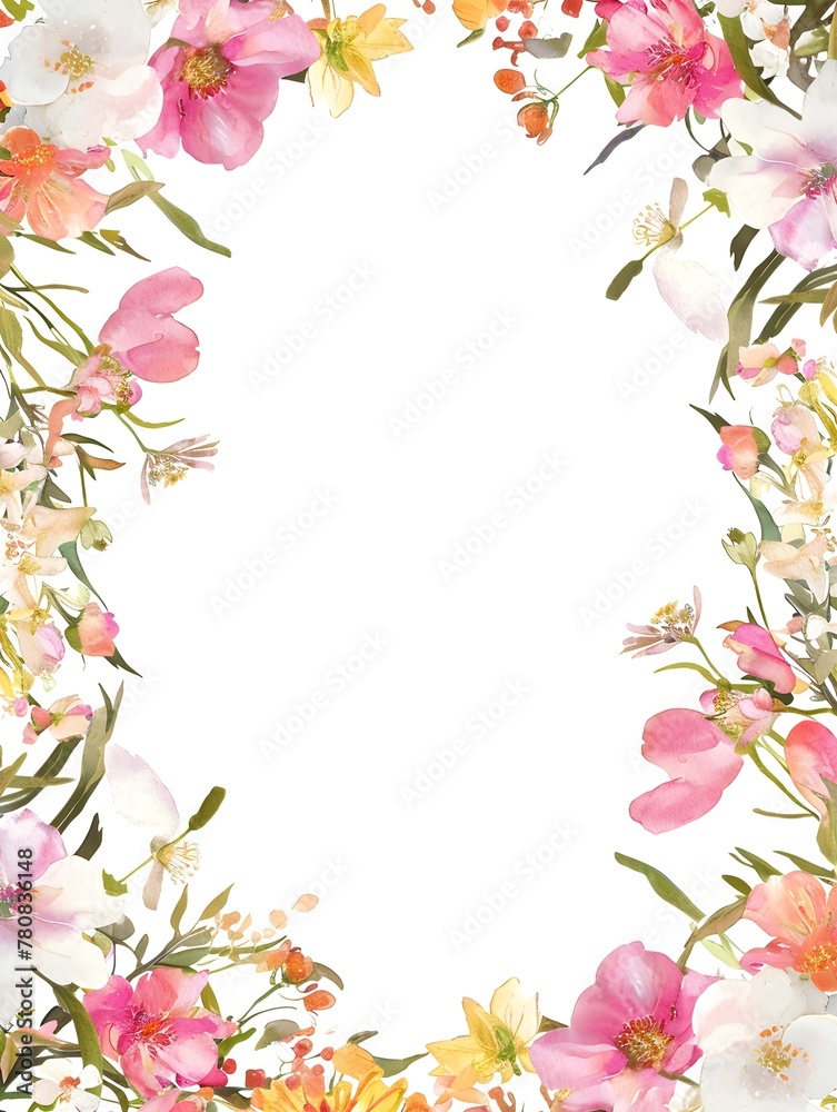 a frame of beautiful spring flowers in a watercolor style on a white background a frame of beautiful spring flowers in a watercolor style on a white background