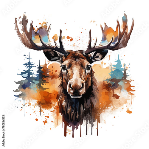 Watercolor moose clipart for graphic resources