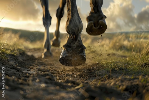 Detailed view of a horse's hooves, ideal for veterinary or farrier concepts photo