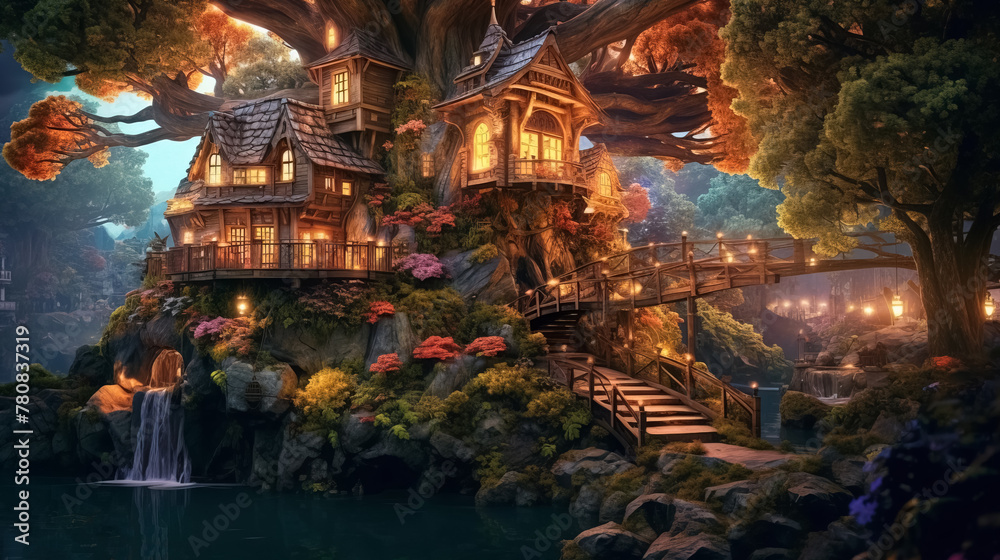 Beautiful fairytale treehouse village, Enchanted Woods. Beautiful fairytale treehouse village, Enchanted Woods.