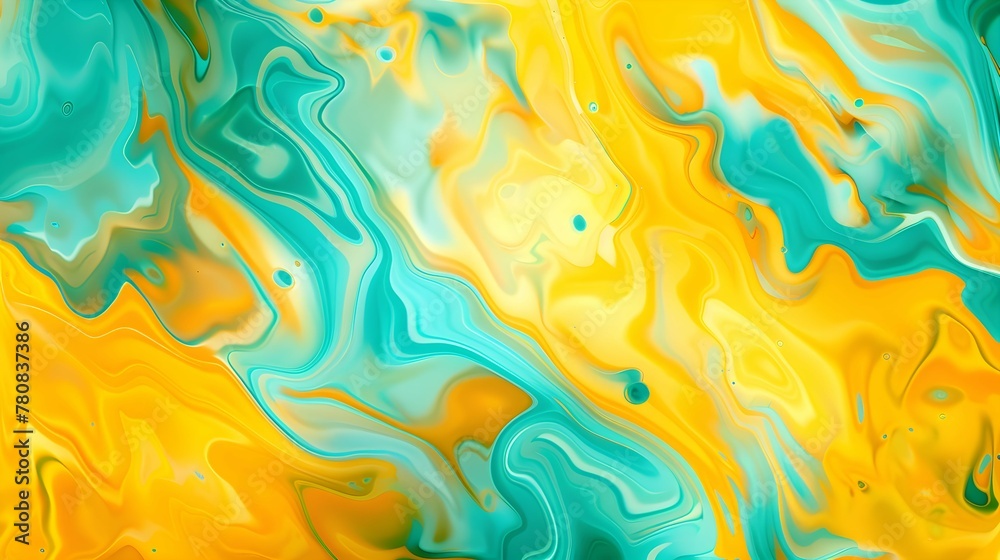 Abstract background with fluid colors in yellow and turquoise