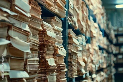 Multiple versions of paper documents are stacked in the archive