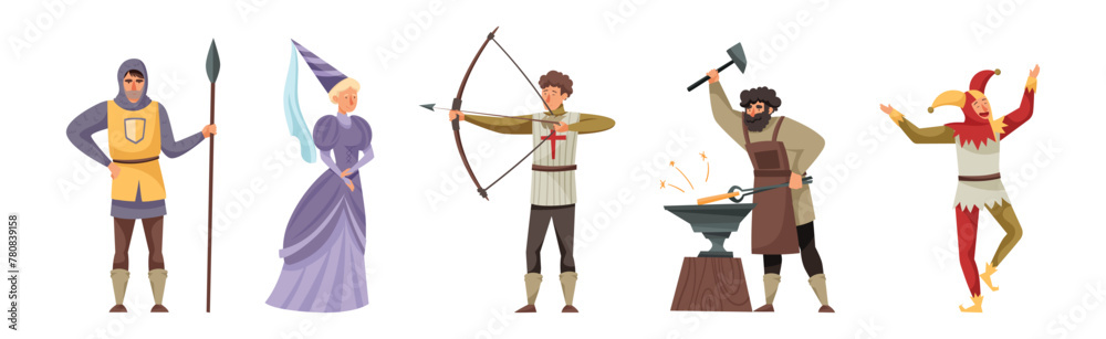 Naklejka premium Medieval People Character from Fairytale and Legend Vector Set
