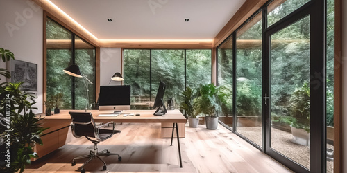 Beautiful Interior of modern office or home in forest