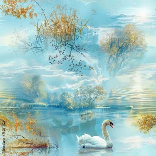 A peaceful image of a swan gracefully swimming in a serene lake. Suitable for nature and wildlife themed projects