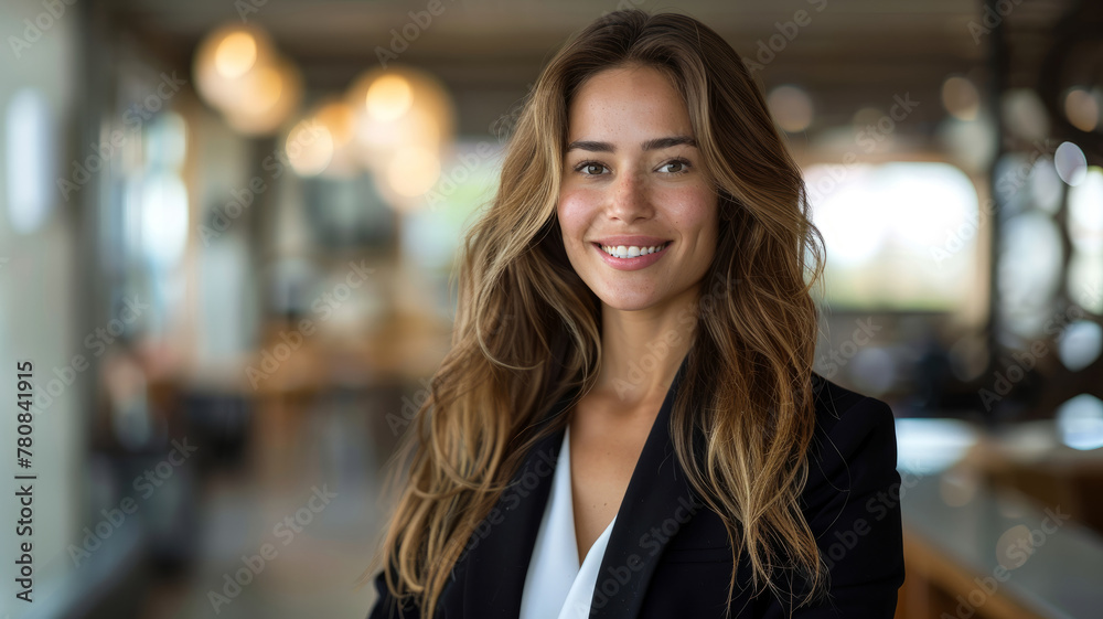 Young businesswoman smiling in office.