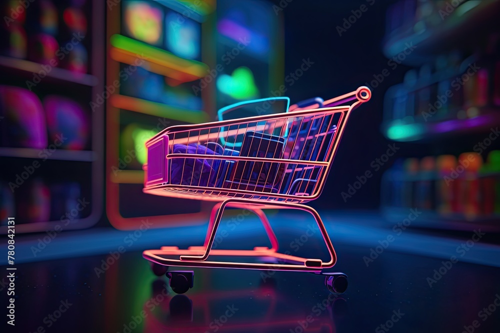 Neon Glow Shopping Spree in a Futuristic Supermarket