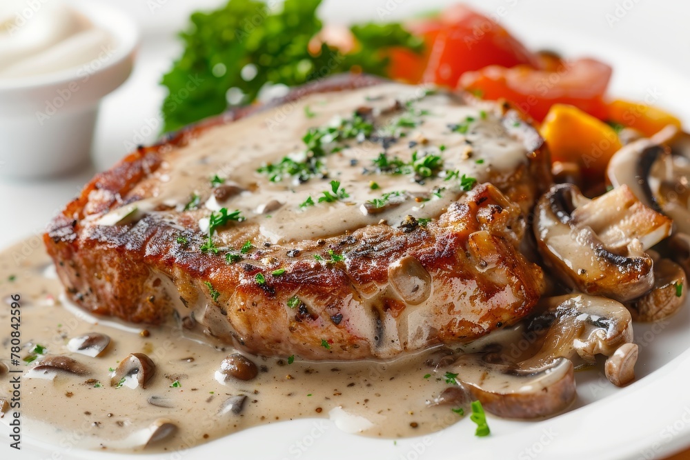 Pork steak in creamy mushroom sauce