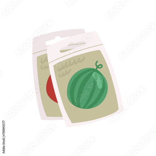 Farming seeds packs. Farming products, growing fruits and vegetables flat vector illustration