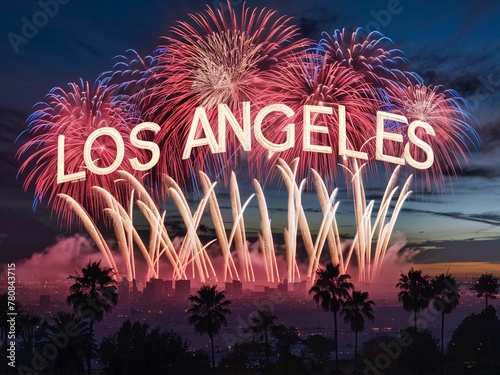 Hollywood Hills Spectacle: Vibrant Fireworks Over Los Angeles Skyline