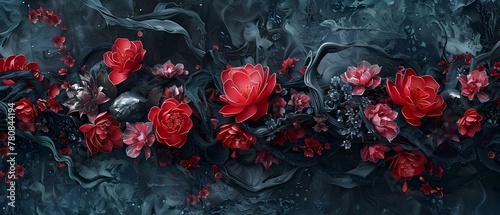 Red Flowers Abstract Dark Fluid Artistic Texture Elegant