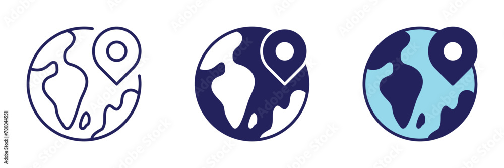 Location Earth Globe Pin Icon - Navigation Set Location Earth Globe Pin Icon - Navigation Set