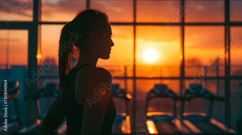 Silhouette of a Woman at Gym During Sunset