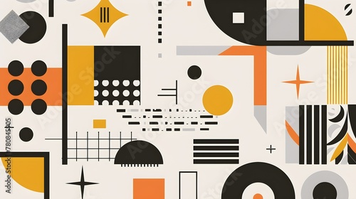 Brutalist abstract geometric shapes and grids. Brutal contemporary figure star oval spiral flower and other primitive elements. Swiss design aesthetic. Bauhaus memphis design