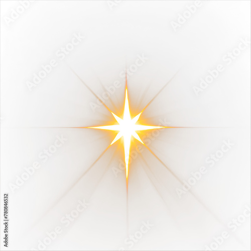 Shining star or white and yellow glowing light explodes on white background. Bright Star