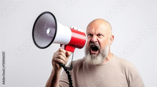 man shouting through megaphone, sale