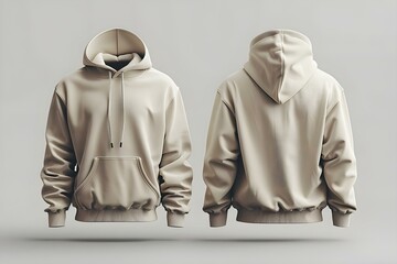 Beige hoodie mockup design with front and back views. Concept Hoodie Mockup Design, Beige Color, Front View, Back View