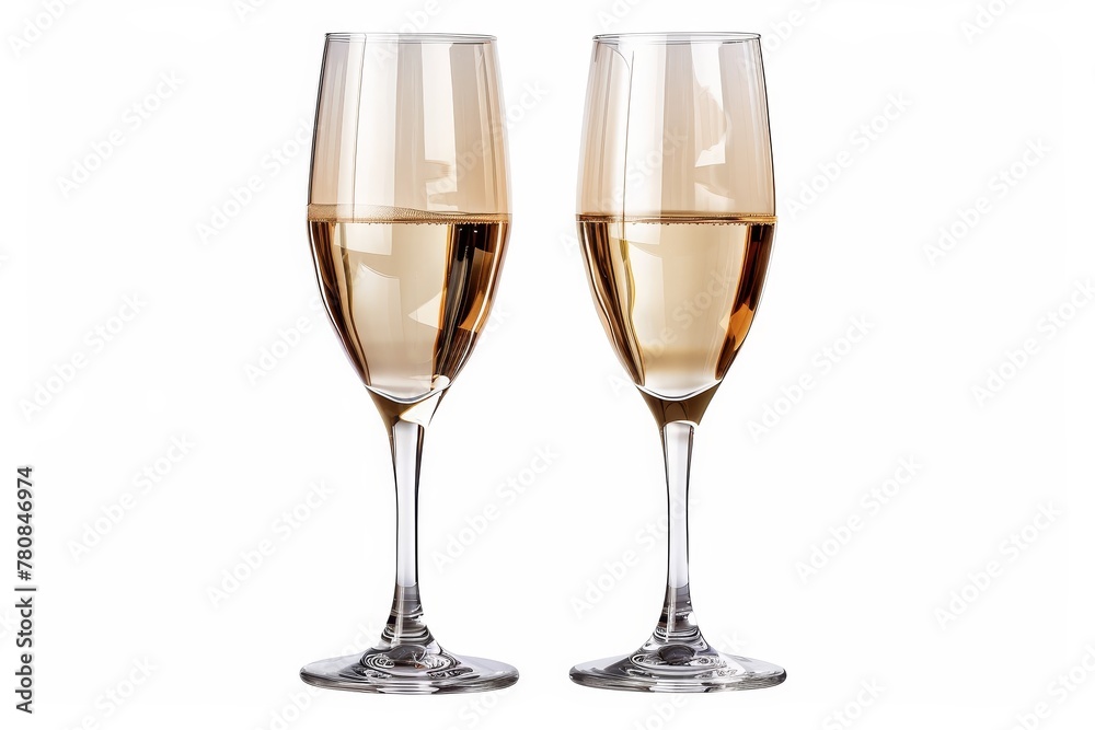 Two high detail champagne glasses on a white background